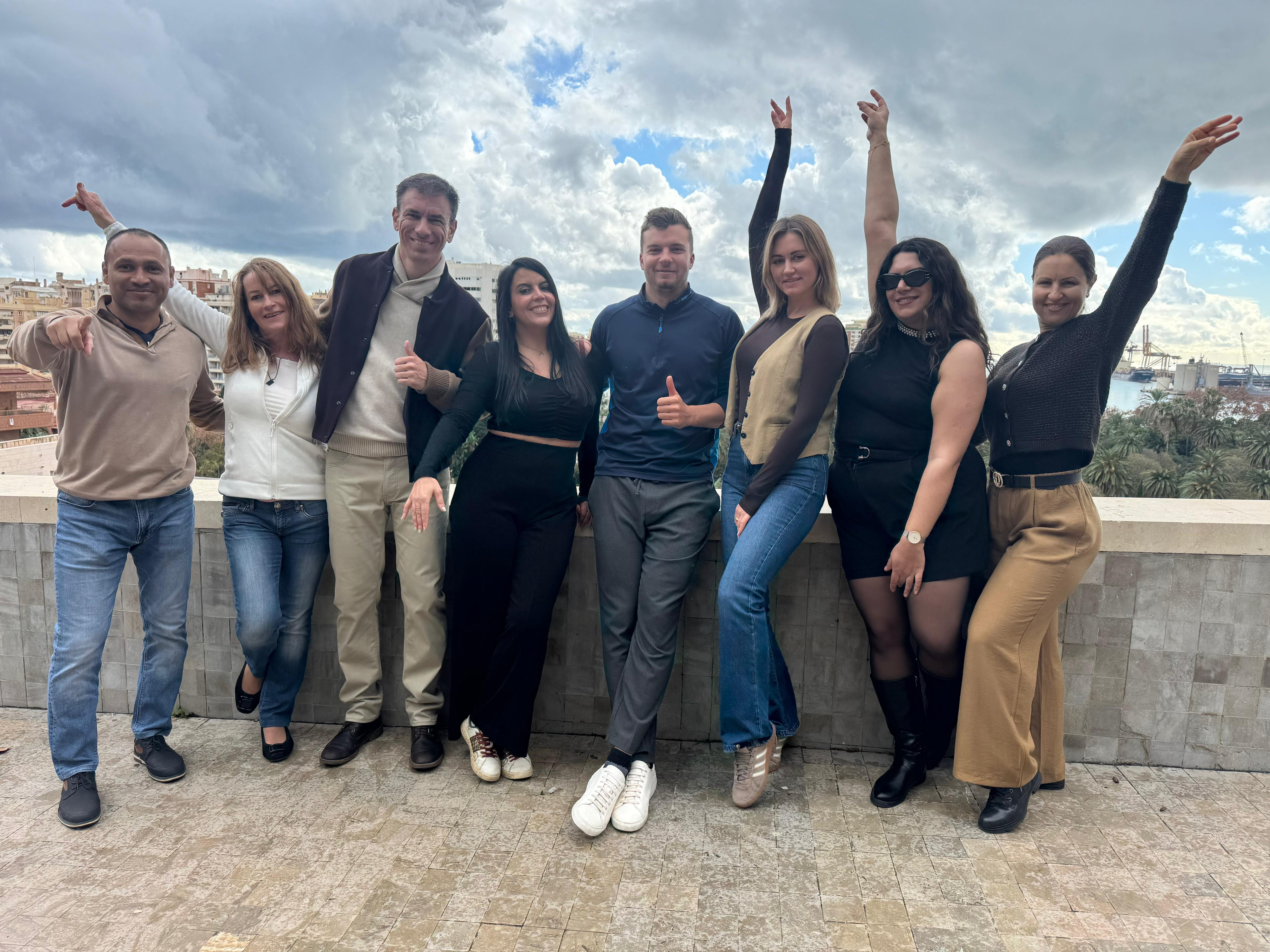 Group of students dancing outdoor salsa and bachata in Málaga